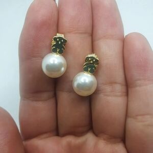 (SOLD)Tous Bear and Pearl Stud Earrings